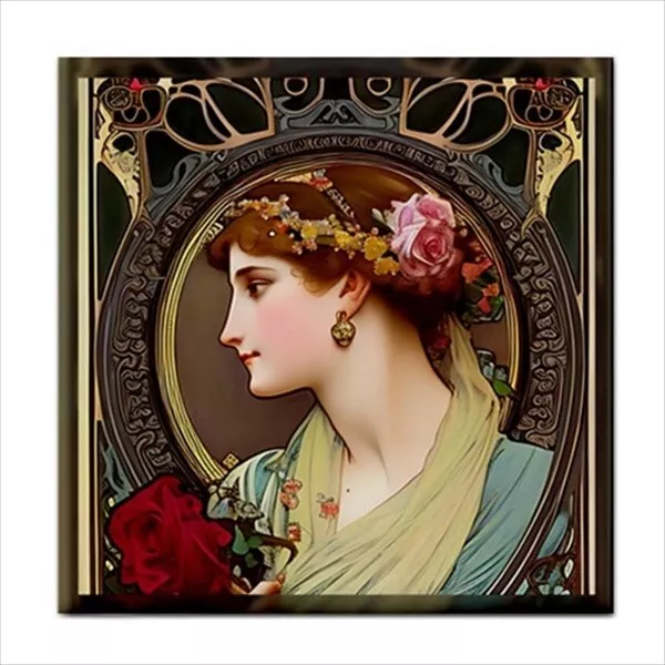 Female Profile Art Nouveau Style Ceramic Decorative Wall Tile