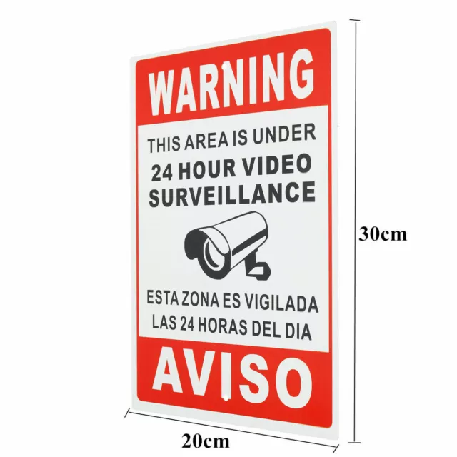 Warning Sign 24 Hour Video Surveillance Security Metal CCTV Camera Sign 30X20CM 2