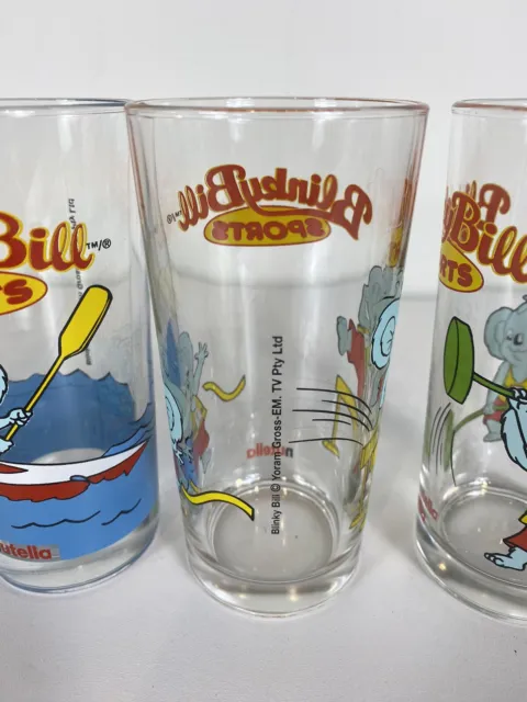 Set of 4 Blinky Bill Sports Nutella Glass 13cm High (G11) Rare 90s Collectable! 2