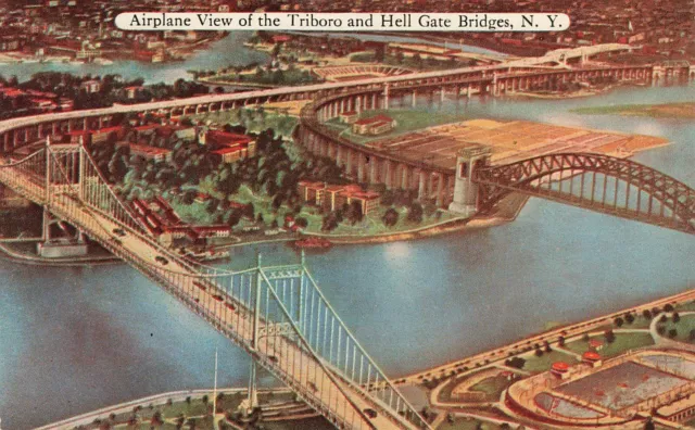 Airplane View Of The Triboro & Hell Gate Bridges, New York Postcard