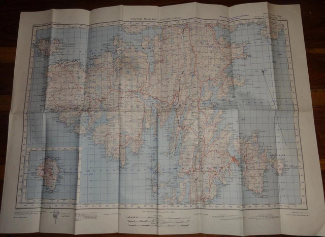 Map 1942 WW2 Military War Office  - Central Mainland Shetland Islands Scotland