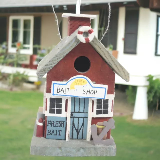 Wooden Bait Shop Birdhouse 6in Hanging Cardinal's, Robins, Blue Jay's, Etc.