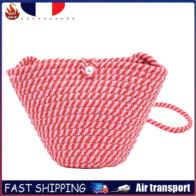 Woven Crossbody Bag Women Bucket Knitted Shoulder Small Handbags (Pink)