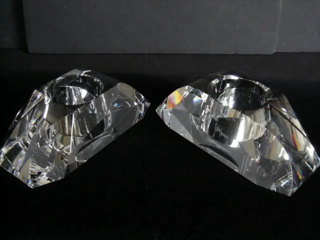 Oleg Cassini Pair Votives Matching Set Crystal Faceted Cut Crystal Glass Signed