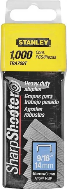STANLEY TRA709T Narrow Crown Staple, 9/16 in L Leg, 1000 Pack