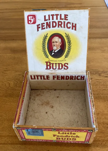 RARE Little Fendrich Buds vintage 5 Inch Sq. cigar box with tax stamp - NICE!!