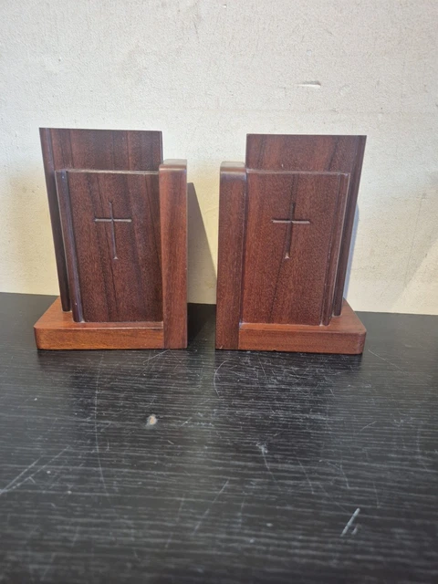 BOOKENDS WOODEN CHRISTIAN Cross African Walnut S.Howarth (G4) £25.00 ...