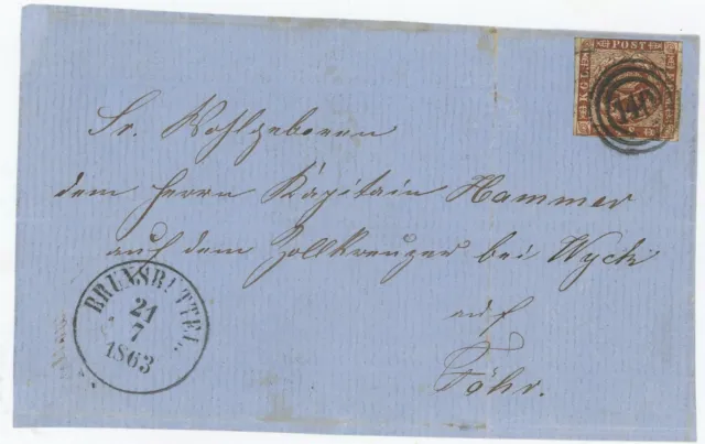 AD Schleswig-Holstein Brief Vorderseite Brunsbüttel Wyk/Föhr 1863