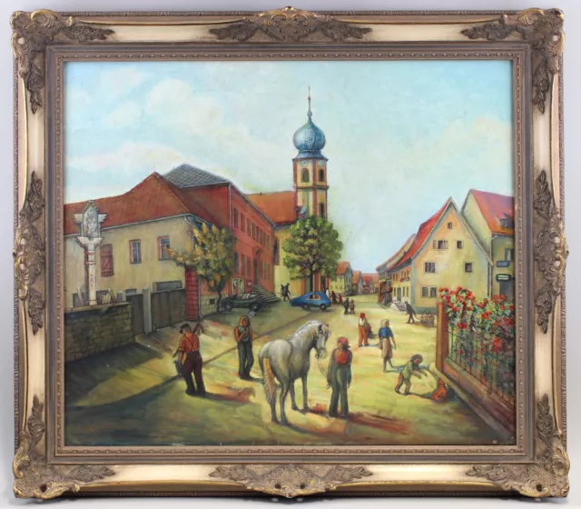 8860100 Pintura Al Óleo Paisaje Kleinstadt-Szene Francia