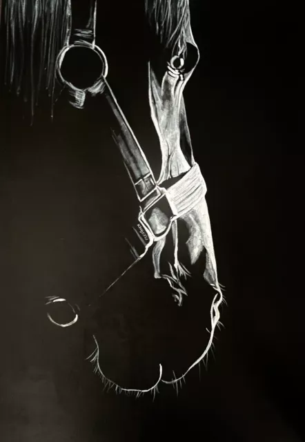 COA Arte original pintura acrílica lienzo retrato de caballo 28"x20" vintage