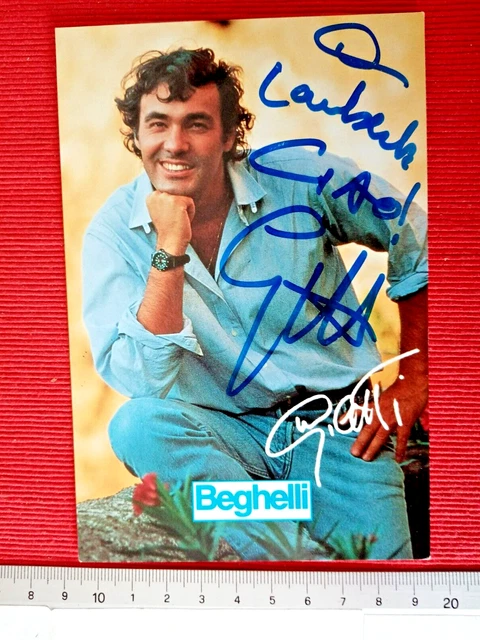 Giletti foto con dedica e autografo su pubblicitaria Beghelli