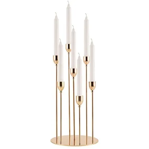 Gold Taper Candle Holders 7 Arm Candelabra for Table Centerpieces,Metal Candl...