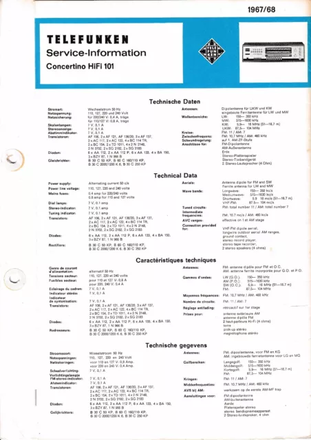 Service Manual-Anleitung für Telefunken Concertino 101