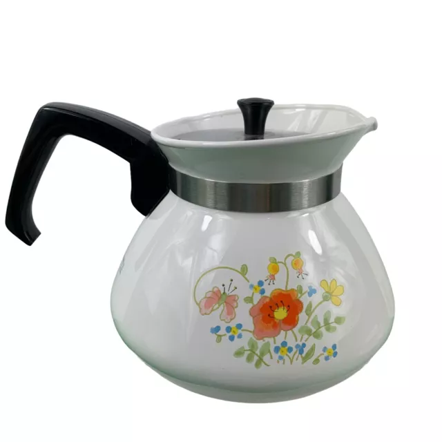 VTG Corning Ware WILDFLOWER P-104 6 Cup Floral Tea Pot Coffee Kettle With Lid