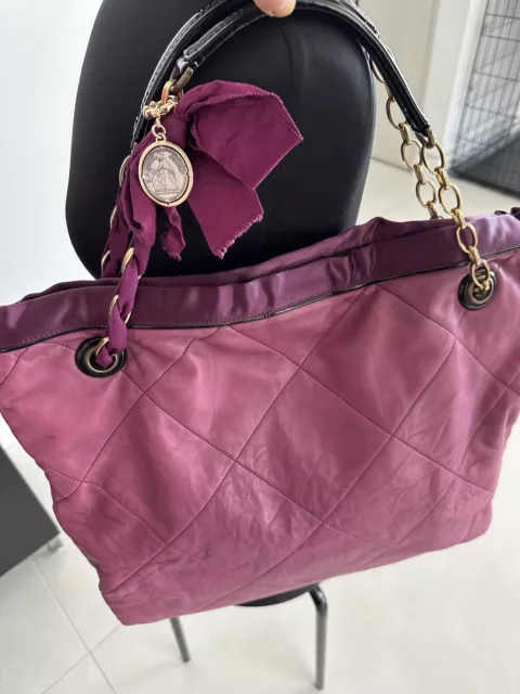 Lanvin Amalia Quilted Purple Leather Shoulder Bag w/Medallion Pre-Owned