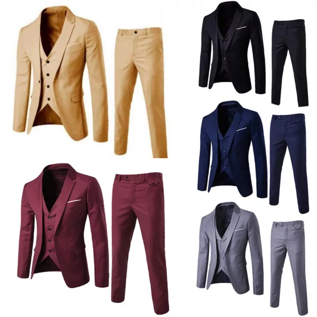 Men's Suits One Button Slim Fit 3-Piece Suit Business Formal Jacket Pants Hot AS