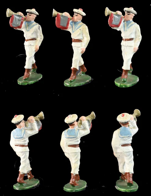 Lot De 8 Soldats Marins Quiralu – Musique Au Défilé – Métal Peint – 70 Mm – Ancien