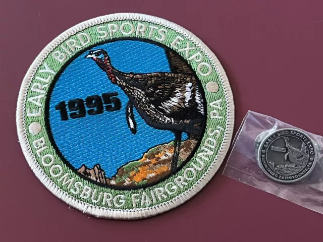 Original Authentic 1995 Early Bird Sports Expo Patch & Pewter Pin Set