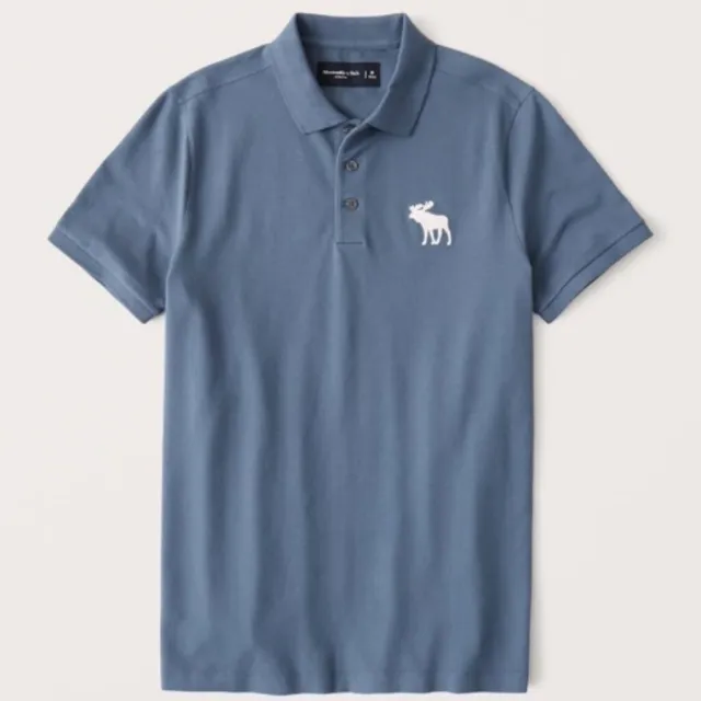 New Abercrombie A&F Men Big Exploded Icon Stretch Polo Shirt XL $55 Blue