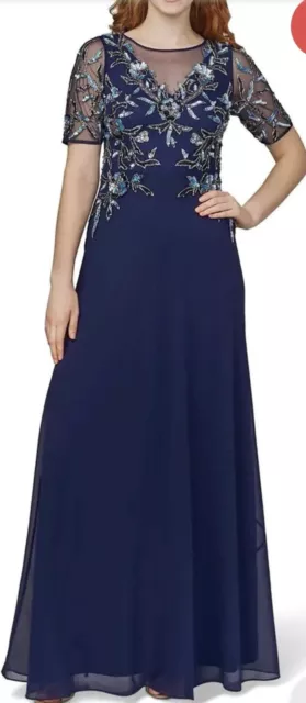 ADRIANNA PAPELL Ligthnavy Beaded Mesh Chiffon Gown 24W NWT MSR $329