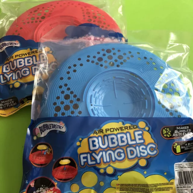 2 X Air Powered Bubble Flying Disc Bubble Frisbees