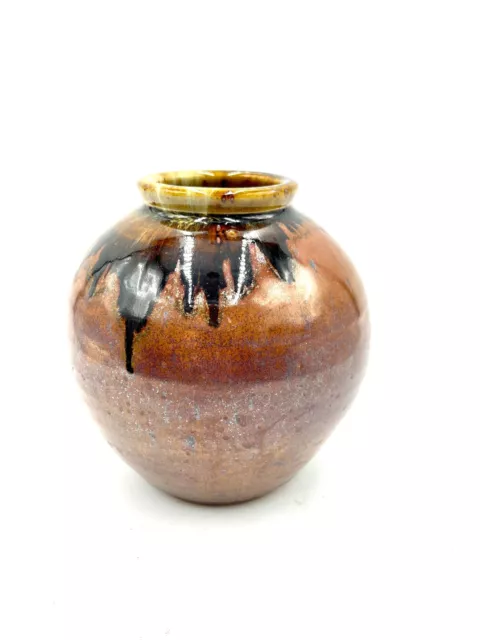 vase boule en grès émaillé, signée Jacques Vilain, La Borne, années 70 vintage