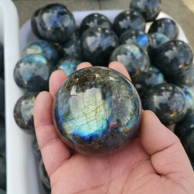 60mm Natural Labradorite Sphere Healing Quartz Crystal Ball Gemstone W/ Stand