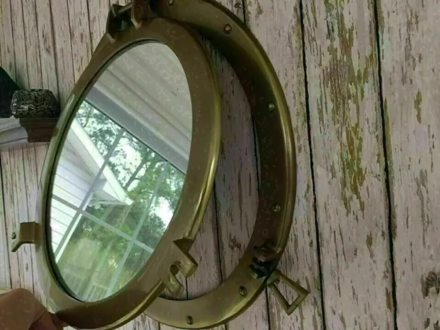 Nautical Wall Decor - Large Porthole 15" Porthole Mirror -Antique Brass Finish