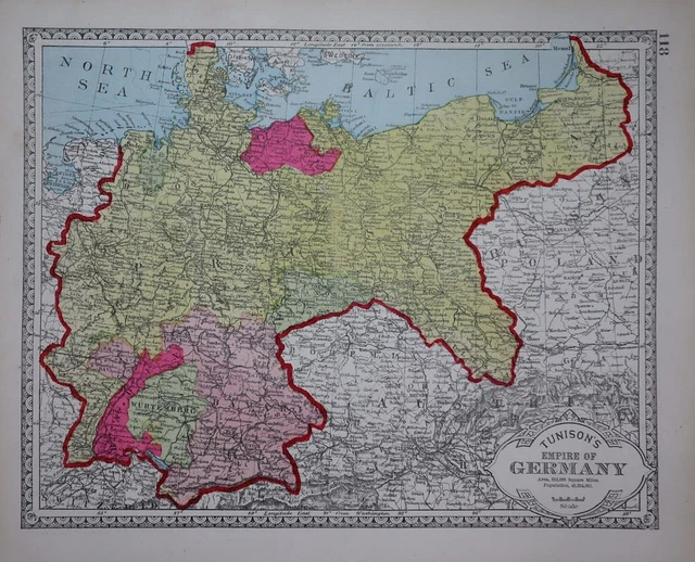 1885 Tunison Atlas Map ~ EMPIRE of GERMANY ~ (11x14) ~ Free S&H