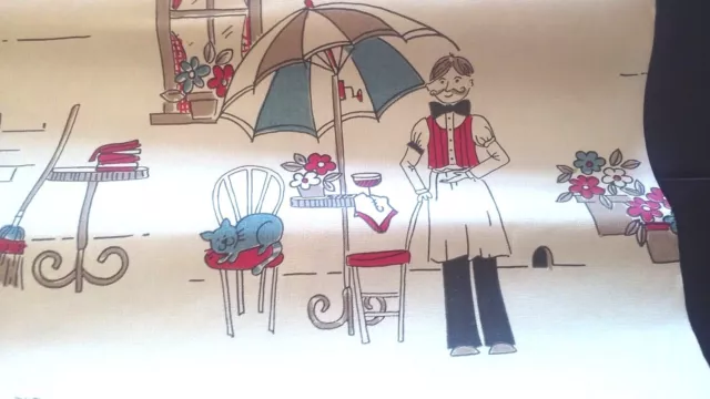 3.3  Yards Vintage Wallpaper 1950s Cafe Scene Waiters Bistro Cats 1950's MCM
