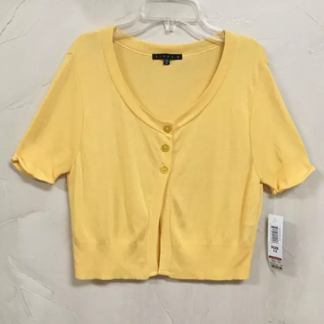 Tiana B. Womens Size 12 M / L  Cardigan Sweater Top Open Yellow Short Sleeves