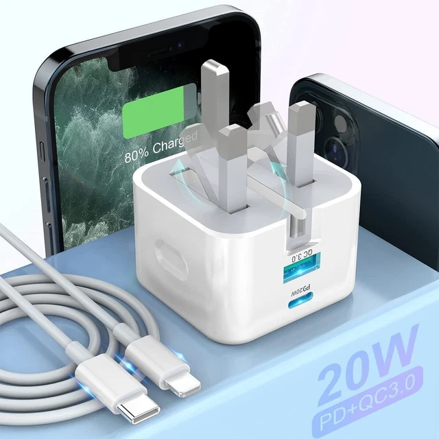 For iPhone 14 13 12 11 Pro XR XS Fast Charging 20W USB-C PD Plug Charger & Cable
