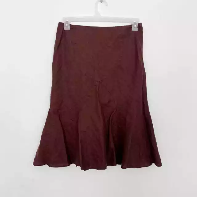 Oscar by Oscar De La Renta Fluted Skirt Women's Size 6 Brown Linen Knee Length 2