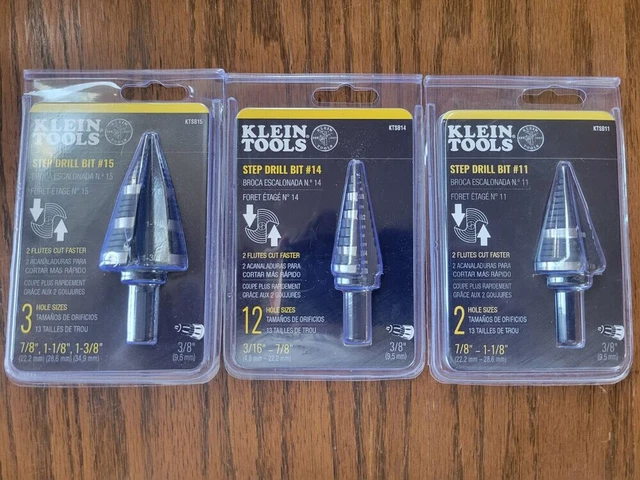 KLEIN Tools 3 Pc Step Drill Bit UniBit Set Lot KTSB11 KTSB14 KTSB15  greenlee