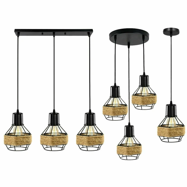 Retro Vintage Modern Industrial Hemp Hanging Ceiling Pendant Lights & Shade