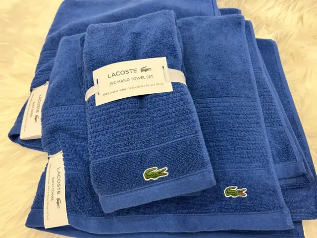 NEW Lacoste 4 Pc LOT Blue BathTowel,Hand Towel Set  100% Cotton Loops4
