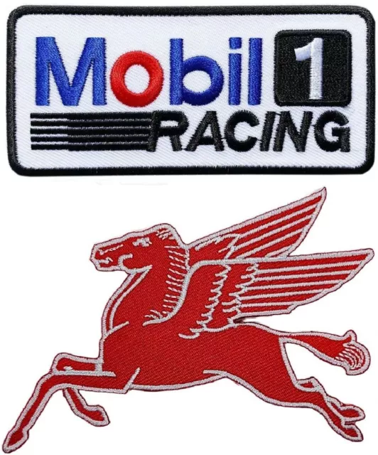 MOBIL OIL PEGASUS RACING Embroidered Patch  - 2PC - 4 .0 Inch Iron on Sew
