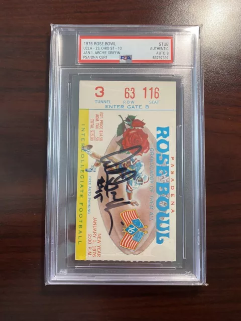 1976 Rose Bowl Ticket Archie Griffin PSA 8 Autograph Ohio State Buckeyes RARE🔥