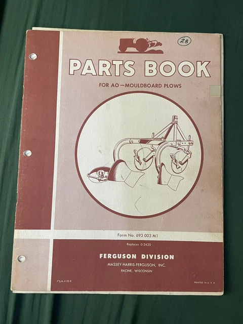 Ferguson AO Moldboard Plow Parts Book / List, Part Manual, Reference Guide