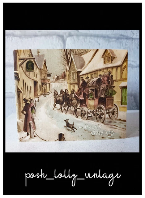 Vintage Bird 1930's UNUSED Horse and Carriage Christmas Greeting Card EB2326