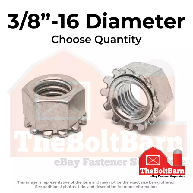 3/8"-16 Stainless Steel K Lock Keps Nuts (Choose Qty)