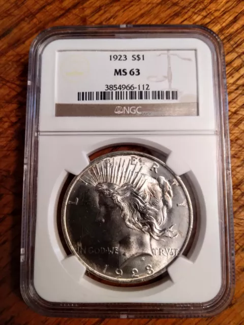 1923 Peace  Silver  Dollar Ngc Ms 63 Brilliant Uncirculated  Beautiful Blazer