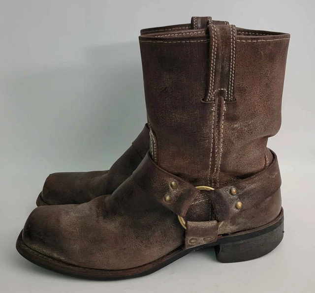 FRYE DISTRESSED LEATHER Harness Engineer Square Toe Ankle Boots US Made ...