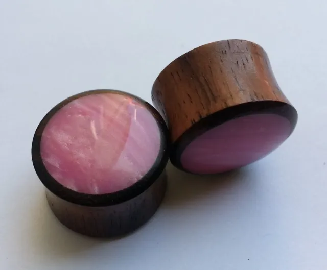 Pair Handmade Shiny Cloudy Pink Resin Sono Wood Saddle Ear Plugs Tunnels Gauges
