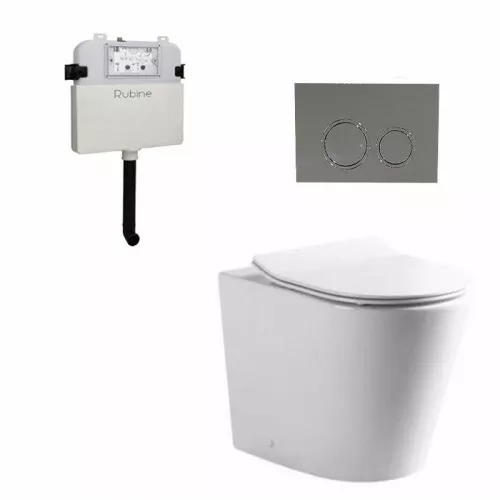 New 2023 RIMLESS Toilet Suite BACK TO wall in wall concealed cistern  SOFT CLOSE