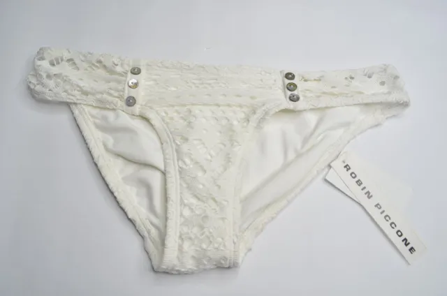 ROBIN PICCONE Penelope Size Medium White Crochet Bikini Bottoms, Buttons NWT $78