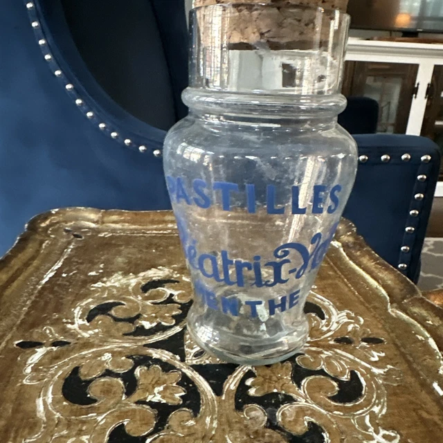 Pastilles Beatrix-Vals Menthe Antique Glass Jar Store Display Cork Lid
