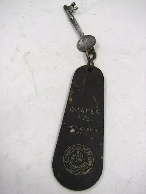 Rare Vintage Draper Hotel Northampton Mass. Skeleton Room Key with Fob Room #47