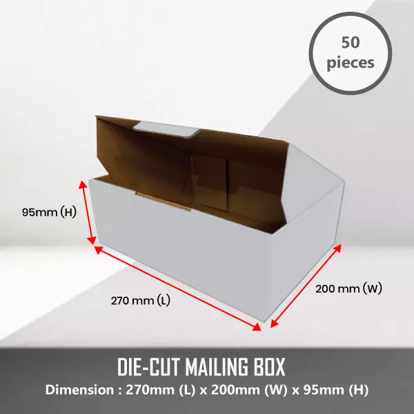 50 x Mailing Boxes 270 x 200 x95mm DieCut Carton fit AusPost 3KG PREPAID Parcel