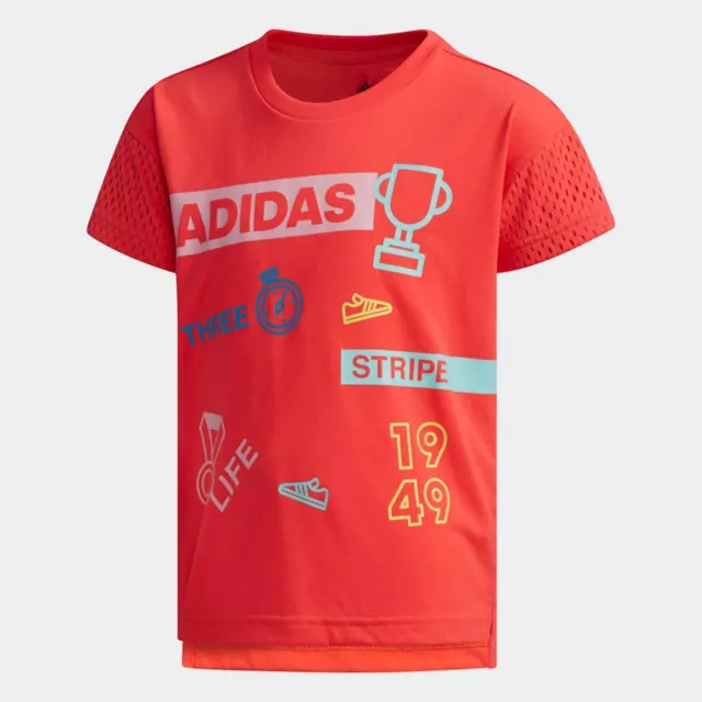 Adidas Ragazze T-Shirt Formazione Grafico Junior Bambini Top Tee DW4107 - Rosso